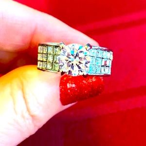 Sterling Silver Sim. Diamond Engagement Ring NEW - size 9